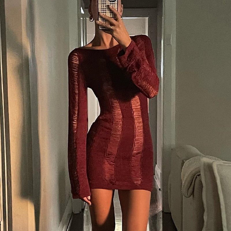 Puloru Sexy Knitted Cutout Short Dress